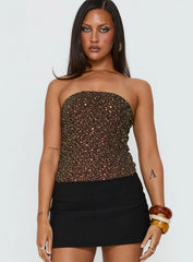 Zohara Sequin Strapless Top Brown