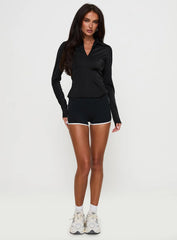 Celosiah Zip Up Collared Top Black