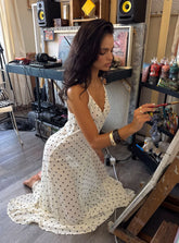 Loulah Sheer Chiffon Maxi Dress Cream Polka Dot