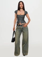 Santa Cruz Zip Through Top Grey Pinstripe
