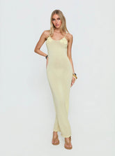 Cinderella Knit Floral Detail Maxi Dress Lemon Yellow