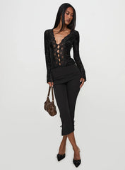 Find An Angel Long Sleeve Lace Trim Top Black