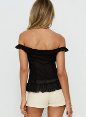 Nivelle Frill Detail Off Shoulder Top Black
