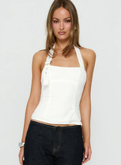 Hotshot Panelled Linen Blend Buckle Top White