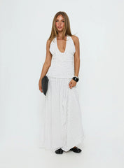 Millen Gathered Waist Halter Maxi Dress White Polka Dot