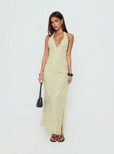 Adolena Halter Ruched Maxi Dress Yellow Stripe