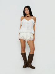 Somnielle Frill Lace Detail Top White