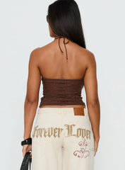 Janais Lace Tie Neck Top Chocolate