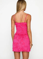 Karmic Shirred Mini Dress Magenta