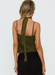 Mishy Scarf Detail Cami Top Olive Polka