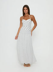 Marguerite Halter Maxi Dress White Polka Dot