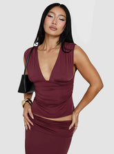 Liorah Thick Strap Plunge Neck Top Red