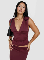 Liorah Thick Strap Plunge Neck Top Red