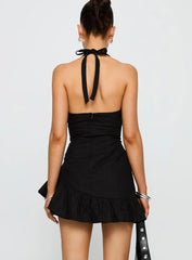 Solistaire Halter Mini Dress Black