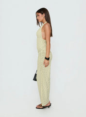 Adolena Halter Ruched Maxi Dress Yellow Stripe