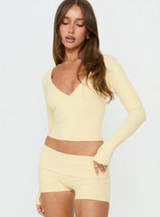 New Horizons Long Sleeve V Neck Top Butter Yellow