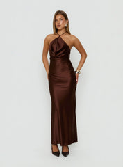 Yazmeina Halter Keyhole Maxi Dress Brown