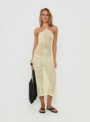 Sebelle Halter Crochet Maxi Dress Yellow