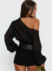 Idalina Slouchy Chiffon Top Black