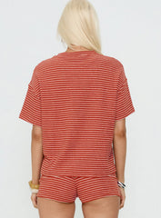 Rubez Terry Towelling Boxy Top Burnt Orange Stripe