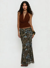 Annina Plunge Neck Backless Halter Top Chocolate