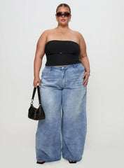 Flounce Strapless Top Black Curve