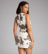 Saddle Up Cow Print Denim Mini Dress
