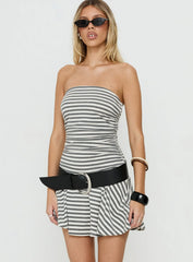 Laynuh Strapless Ruched Mini Dress Grey / White Stripe