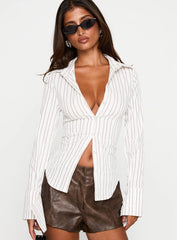 Madlin Long Sleeve Top Beige Stripe