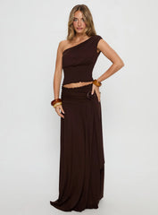 Full Orbit Shirred Maxi Skirt Chocolate Brown