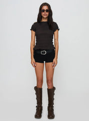 Romelle Shirred Top Black / Brown Plaid Petite