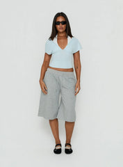 Beea Layered Halter Short Sleeve Top Blue / White