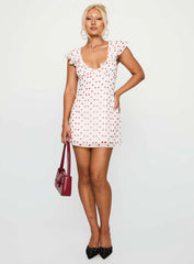 I Guess So Mini Dress White / Burgundy Petite