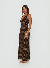 Nellie Maxi Dress Brown Polka Dot