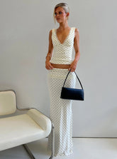 Zespri Jersey Maxi Skirt Cream Polka Dot