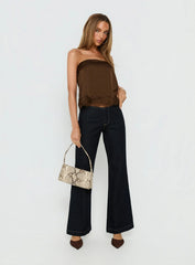 Sheyla Strapless Satin Lace Trim Top Chocolate