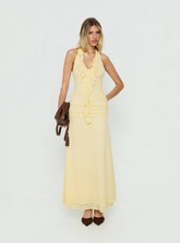 Leyda Plunge Frill Maxi Dress Yellow