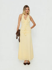 Leyda Plunge Frill Maxi Dress Yellow