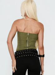Oscuro Longline Mesh Corset Top Khaki