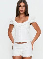 Caily Frill Short Sleeve Top White