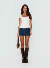 Kaelira Square Neck Frill Short Sleeve Top White