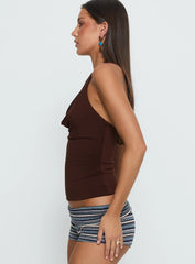 Yazmeen Cowl Neck Hardware Detail Top Chocolate