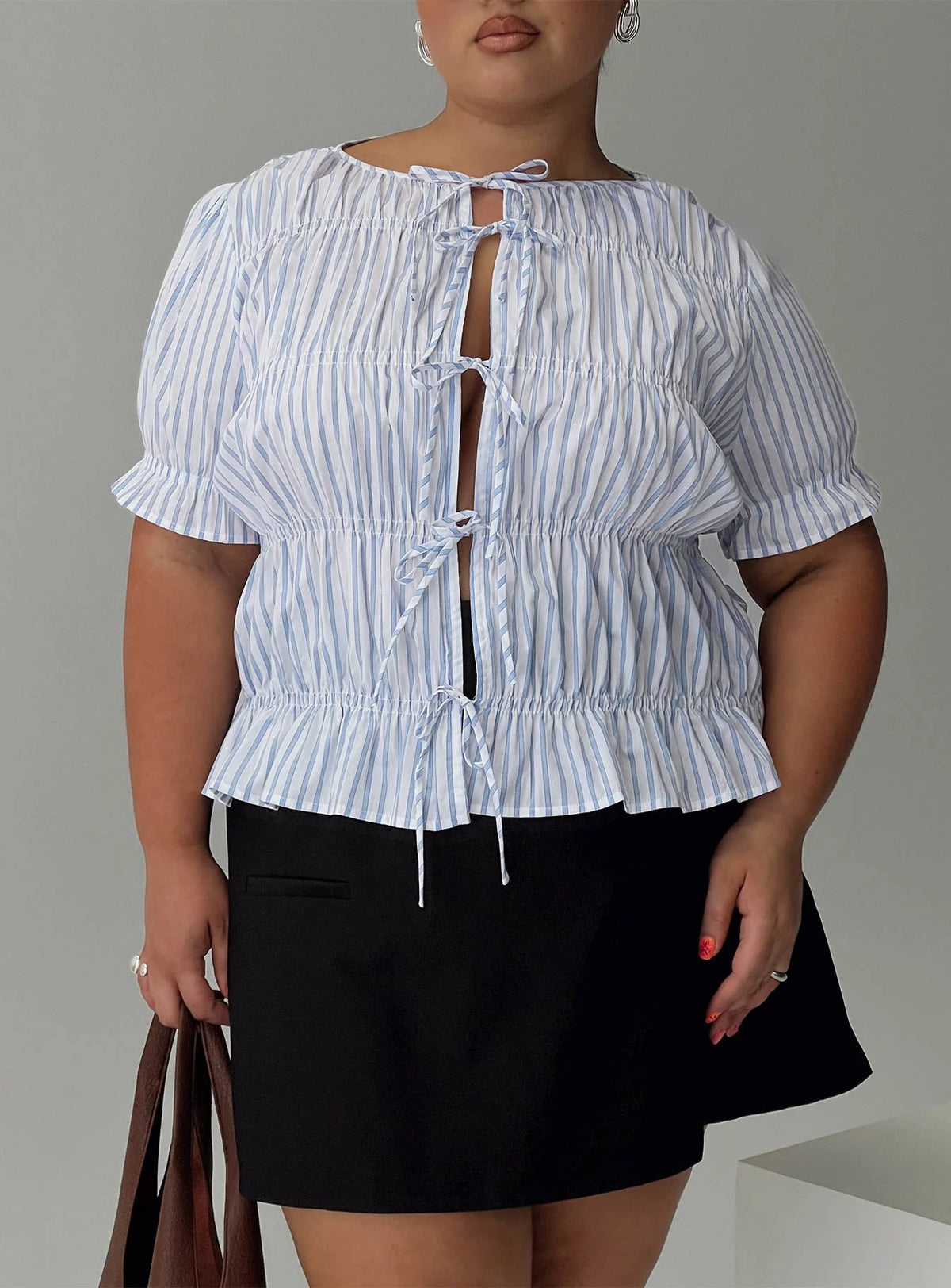 Alistair Bow Tie Top Blue / White Stripe Curve