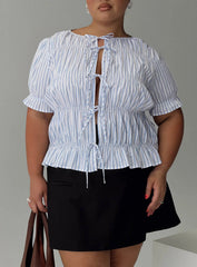 Alistair Bow Tie Top Blue / White Stripe Curve
