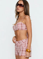 Kosi Micro Crop Bra Top Pink Check