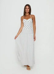 Marguerite Halter Maxi Dress White Polka Dot
