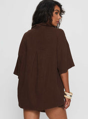Peni Linen Button Down Top Chocolate