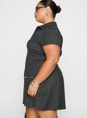 Wynona Mini Dress White / Grey Pinstripe Curve