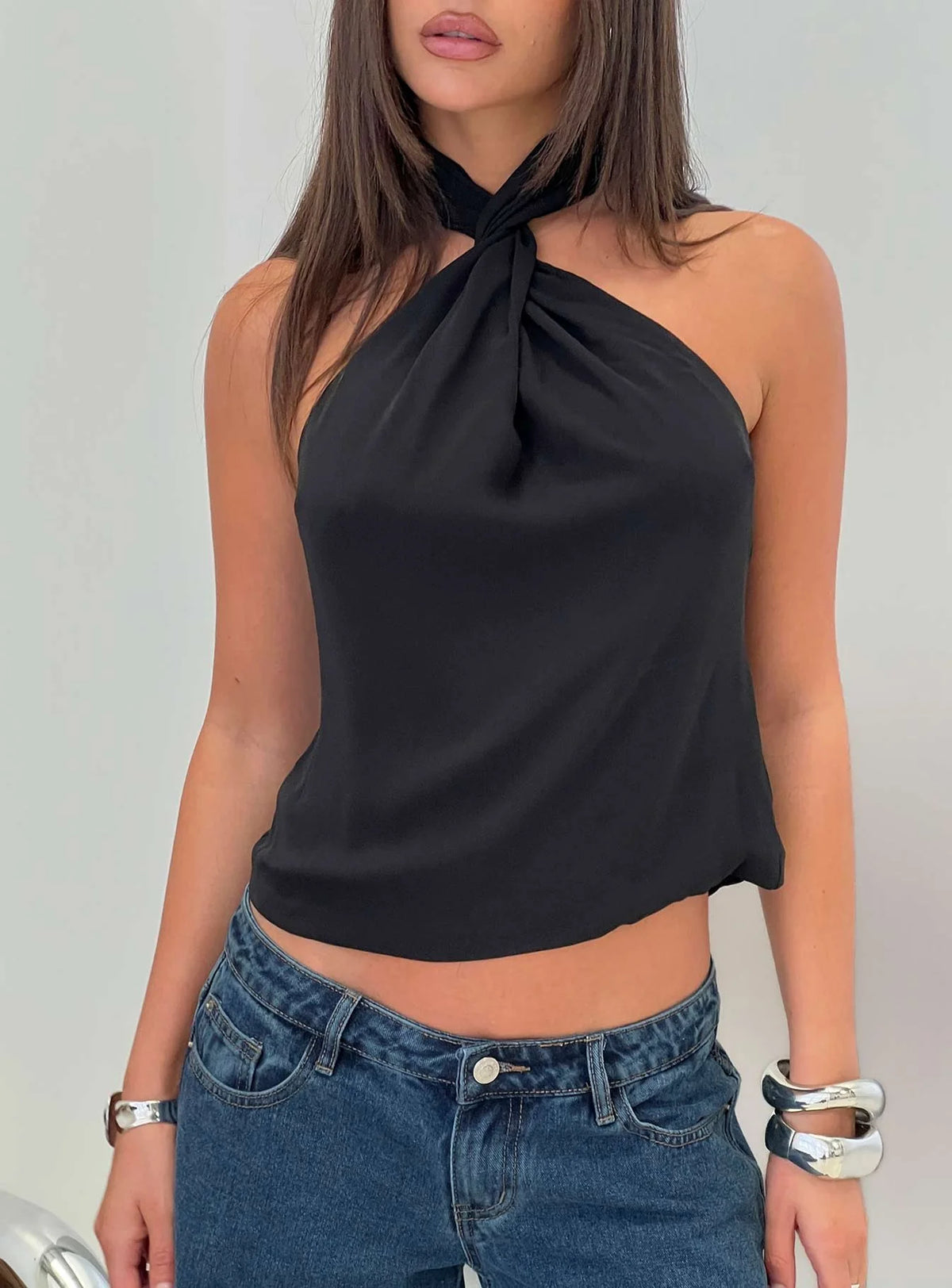 Adalynne Twist Front Top Black