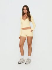 New Horizons Long Sleeve V Neck Top Butter Yellow